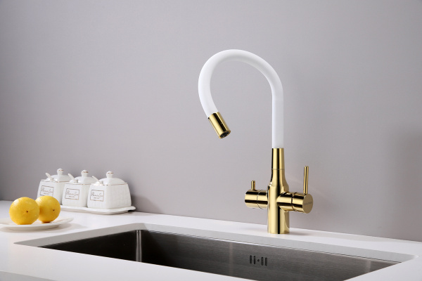 Смеситель для кухни Paulmark SALIX Sa213419-Gw, золото/белый