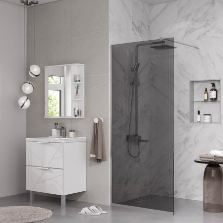 Душевая перегородка, ограждение Reflexion RX20090TCR-20 Walk in 200x90см, тонированное закаленное стекло 8мм, хромированный профиль