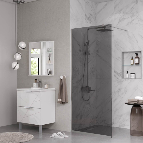 Душевая перегородка, ограждение Reflexion RX20090TCR-20 Walk in 200x90см, тонированное закаленное стекло 8мм, хромированный профиль