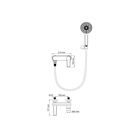 Смеситель для ванны с душем WONZON & WOGHAND, Темный графит (WW-88037079-BGM)