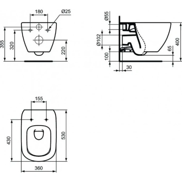 Унитаз подвесной Ideal Standard TESI AquaBlade T0079V3 черный с крышкой Tesi T3527V3