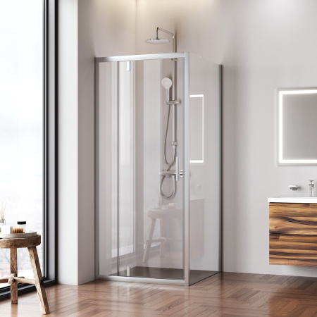 W90G-404-9090-MT Gem Душевое ограждение AM.PM квадрат, распашн дверь 90x90, мат хром, стекло прозрачное