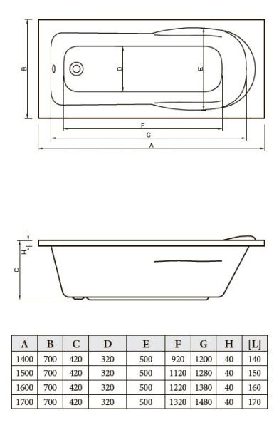 Ванна акриловая Bonito Home Malva 150х70 с ножками, BH-MA-204-150/St