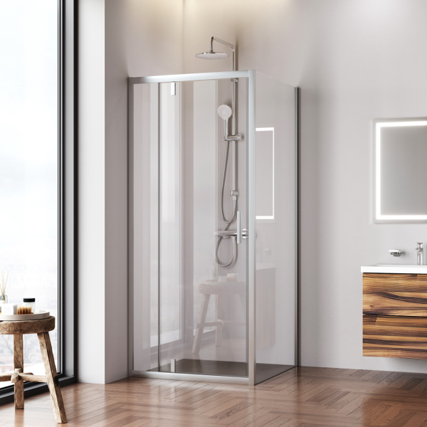W90G-404-9090-MT Gem Душевое ограждение AM.PM квадрат, распашн дверь 90x90, мат хром, стекло прозрачное