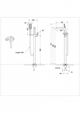 Смеситель для ванны напольный Bravat Wave F674108C-B, хром