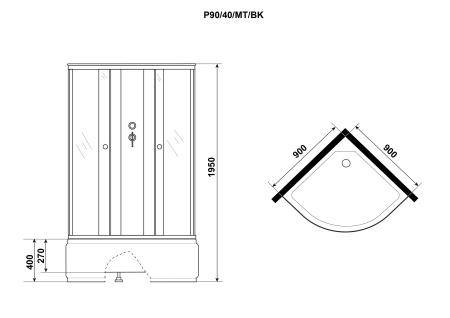 Душевая кабина Niagara Promo P90/40/MT/BK (90х90х195) 4 места