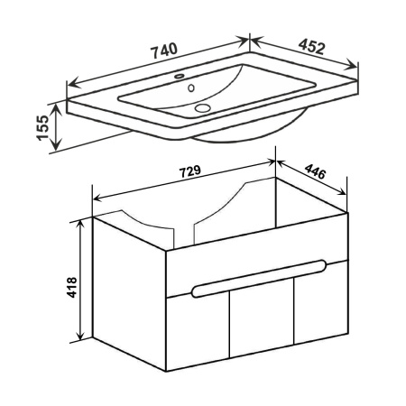 Тумба под раковину Runo подвесная 3 двери (под умывальник Omega 75) Парма 75 (00-00001039)