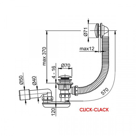 Сифон для ванны слив-перелив Ravak X01377 Click Clack