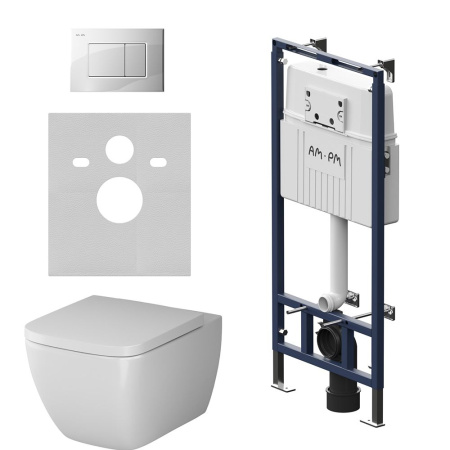 IS100201.901701 Инсталляция MasterFit с клавишей S глянц белый с подвесным унитазом Gem  FlashClean с сиденьем
