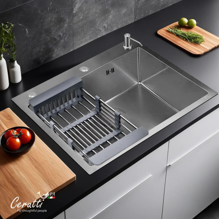 Мойка GLORIA60 nano embos (матовый хром) кухонная из нержавеющей стали (600х500х220) Ceruttispa