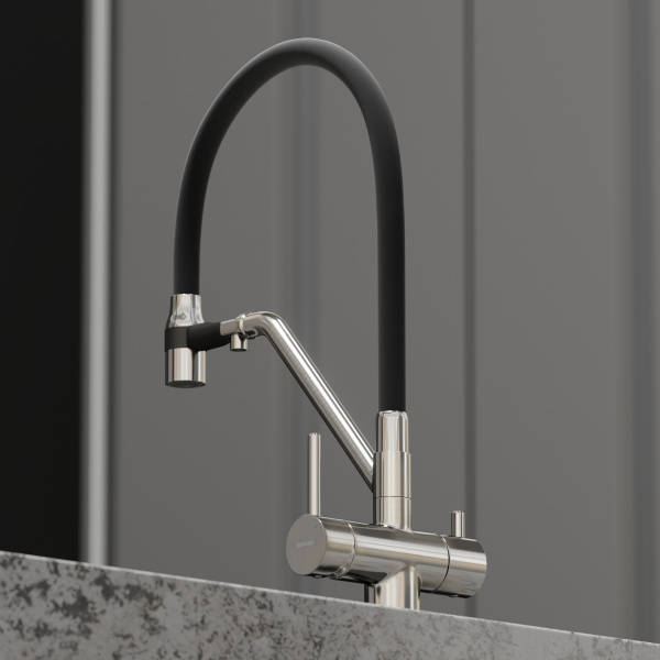Смеситель для кухни SANCOS Dora с гибким изливом и возможностью подключения фильтра для воды, цвет брашированный никель, арт. SC4003BN
