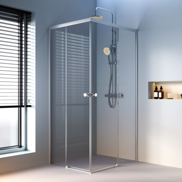 W94G-403-10080-MТ Душевое ограждение AM.PM X-Joy Square Slide 100х80, мат хром, прозрачное