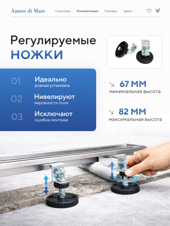Трап для душа Amore di Mare Verso SD-120, 1200х70 мм, оборачиваемый под плитку, хром