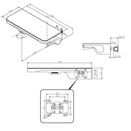 F8F72700 Func Встраиваемый смеситель на раковину АМ.РМ с полкой и каскадным изливом, хром