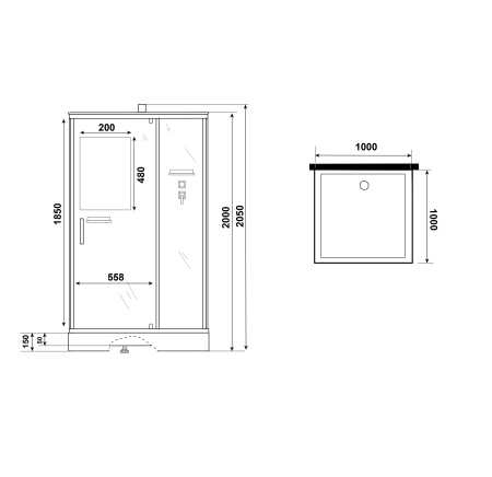 Душевая кабина Niagara Standart ST100/15Q/BL/BK (100х100х200) квадрат,поддон 15см,распашная,проф.черный,без крыши