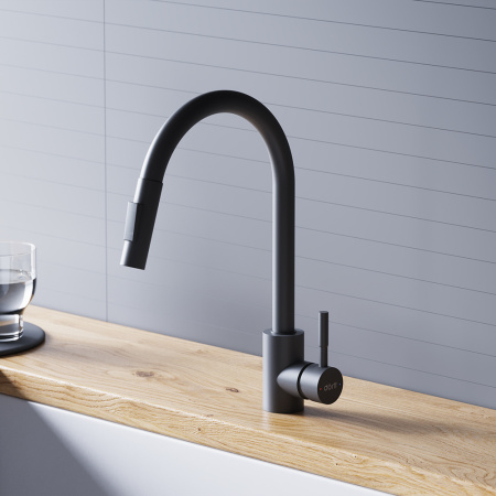 D3007522 Logic Кухонный смеситель Dorff  с вытягивающимся изливом, черный