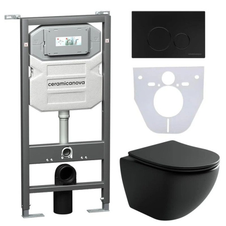 Сет 4 в 1: Инсталляция с кнопкой+унитаз+шумоизоляция Ceramicanova, CN4002MB_1001B_1000
