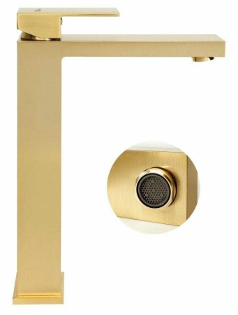 Cмеситель для раковины Высокий Hansberge H2070 Золото матовый