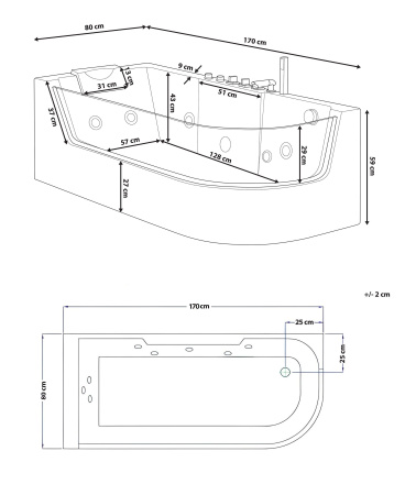 Ванна C-403A L акриловая гидромассажная Ceruttispa (1700x800x580)