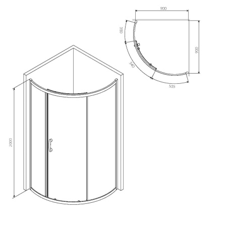 W83UG-315-090MT Like Solo Slide Душевое ограждение AM.PM 90x90x200, стекло прозрачное