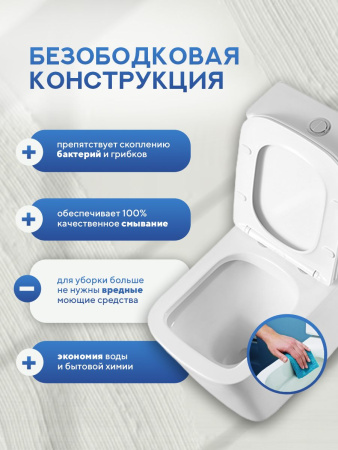Унитаз напольный безободковый Amore di Mare Tronto N900 квадратный белый итальянский, антивсплеск, фарфоровый, быстросъемное сиденье дюропласт с крышкой микролифт, чаша с антибактериальным покрытием