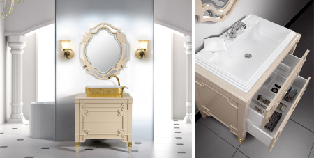 Тумба под умывальник Belux Кастилия Н 100-02, Бежевый глянцевый поталь золото