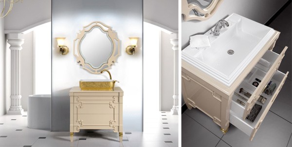 Тумба под умывальник Belux Кастилия Н 100-02, Бежевый глянцевый поталь золото