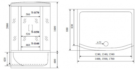 Душевая кабина Timo Standart T-6650 Black 150x88x220