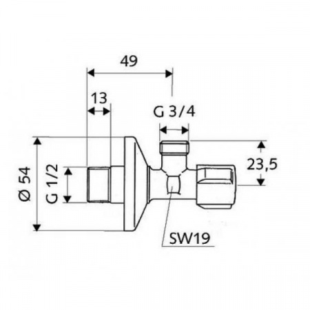 Угловой вентиль Schell 1/2х3/4