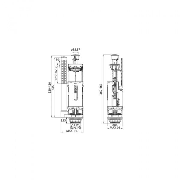 Арматура смывная IDDIS Dual Mode F012400-01K, 2-ур, нижний подвод, тип А