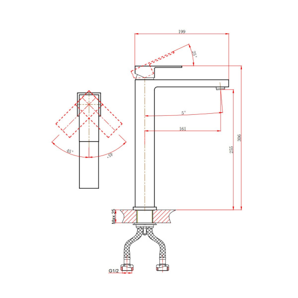 Смеситель для раковины D&K Bayern.Liszt DA1512006, серый графит