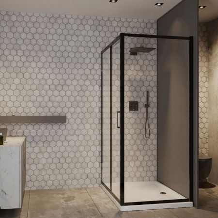 Душевой уголок Roxen Caspia 55060-100B-L 100x80 левый, прозрачное стекло/профиль черный