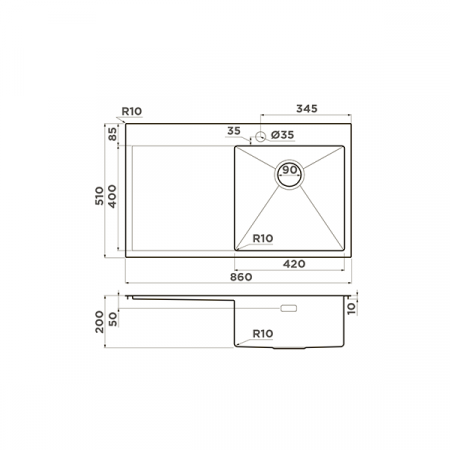 Кухонная мойка Omoikiri Akisame 86-IN-R нержавеющая сталь 4993763