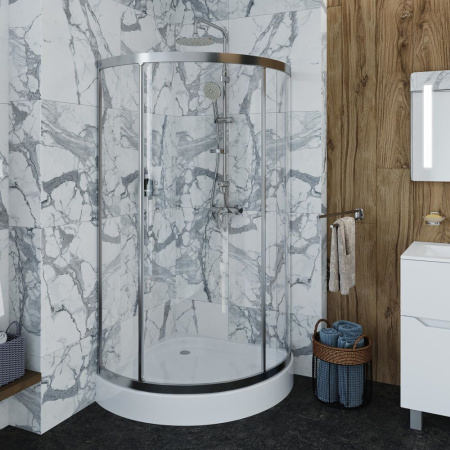 W45G-315-090TM Tender Solo Slide 90. Душевое ограждение AM.PM, 90x90, профиль хром, стекло прозрачное, без поддона