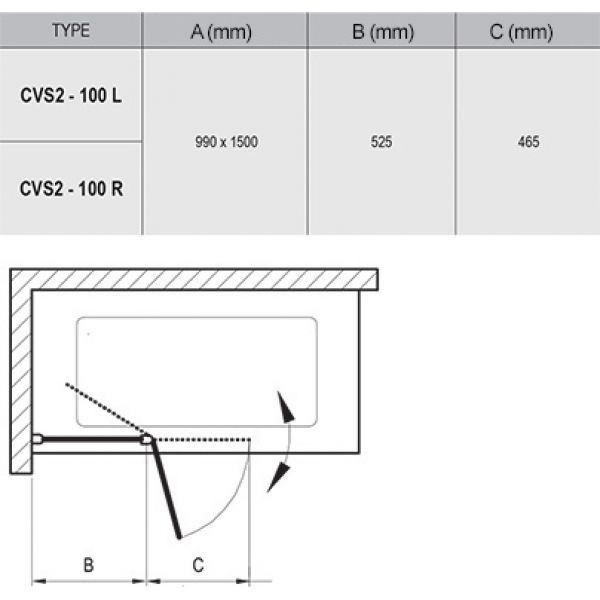 Шторка для ванны Ravak Chrome CVS2-100 R блестящая+транспарент 7QRA0C00Z1