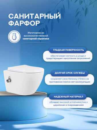 Унитаз подвесной безободковый Amore di Mare Lenza Tornado Bidet P252-XT с функцией биде, овальный белый, антивсплеск, фарфор, быстросъемное сиденье дюропласт с микролифт, антибактериальное покрытие