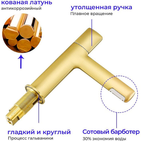 Смеситель для раковины Gappo G1052-81 Золотой сатин