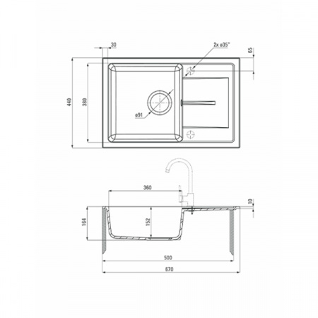 Кухонная мойка Deante Leda ZRD_2113 + сифон графитовый