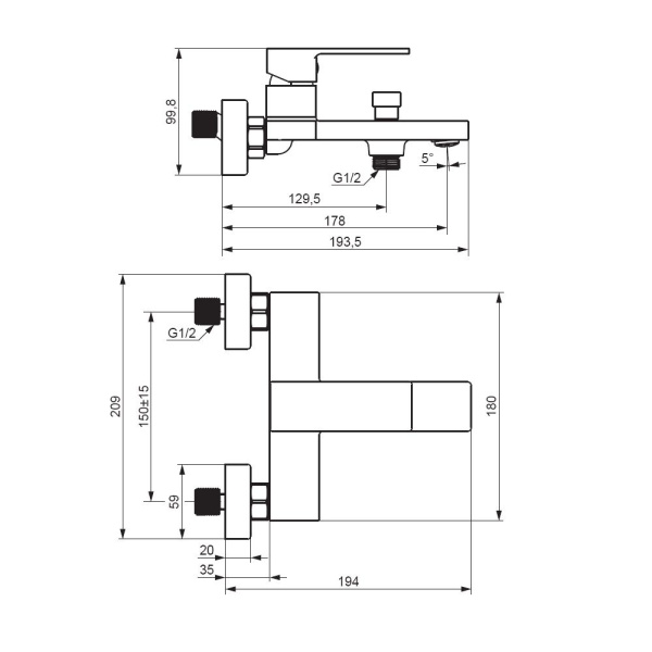 531000000 Gala Смеситель для ванны и душа AM.PM, хром