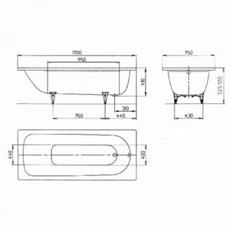 Стальная ванна Kaldewei SANIFORM PLUS 170х75x41 (373-1) с самоочищающимся покрытием и антислипом с ножками