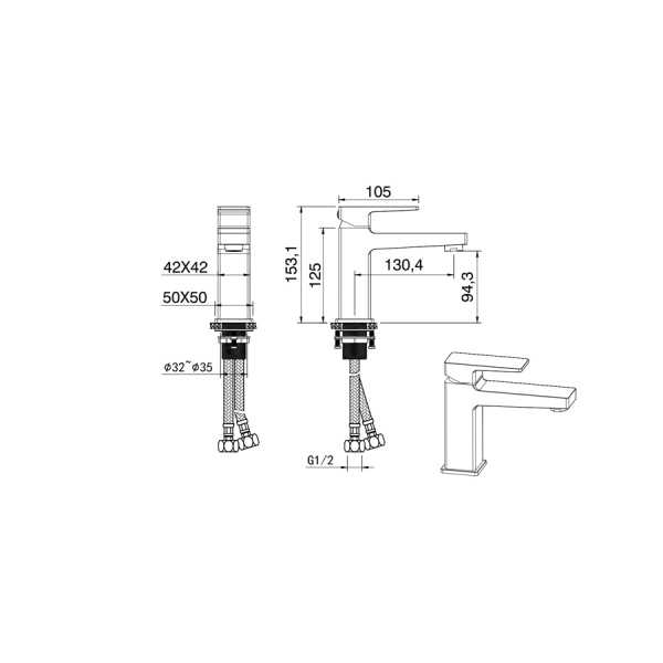 Смеситель для раковины WONZON & WOGHAND, Брашированное золото (WW-88018068-BG)