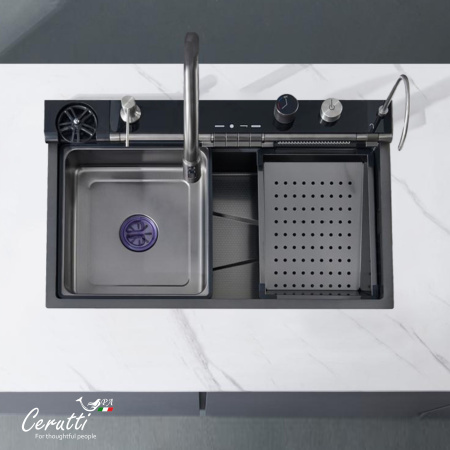 Многофункциональная мойка GLORIA Pro nano black (серая) из нержавеющей стали, кухонная (750х460х230) Ceruttispa