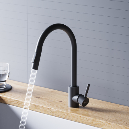 D3007522 Logic Кухонный смеситель Dorff  с вытягивающимся изливом, черный