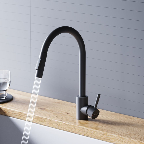 D3007522 Logic Кухонный смеситель Dorff  с вытягивающимся изливом, черный