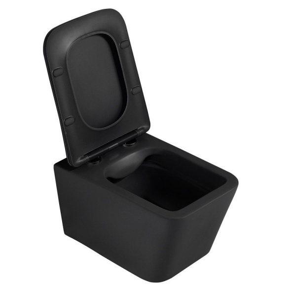 Комплект подвесной унитаз ABBER Rechteck AC1201MB черный матовый с инсталляцией AC0105 и кнопкой AC0121MMG золото матовое