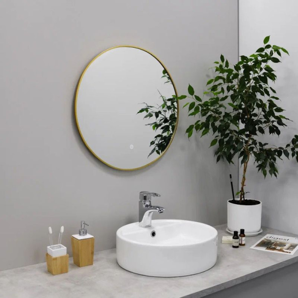 Зеркало с подсветкой LED Fixsen FX-1080G круглое 80х80 см, золотой сатин