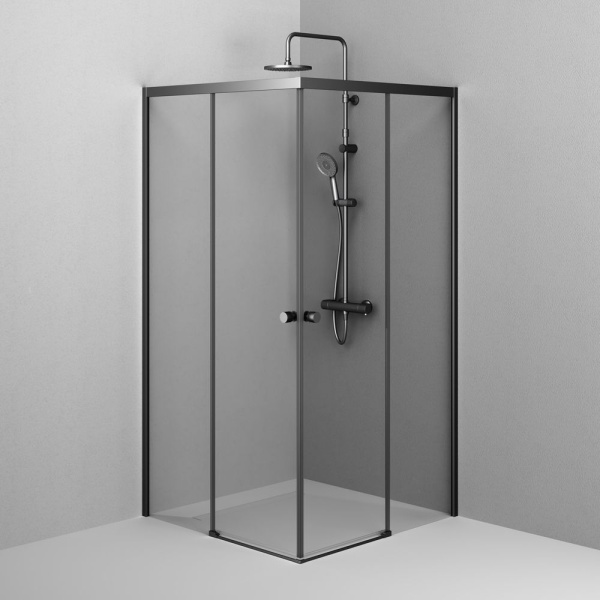W94G-403-100100-BT1K X-joy Душевое ограждение AM.PM квадратное,раздвиж.двери 100x100 черный мат.