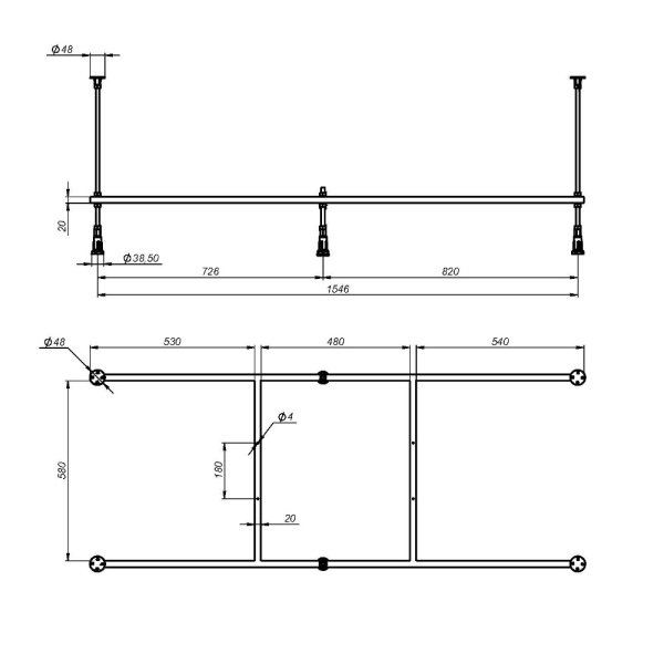 W00A-165-070W-R Универсальный каркас для ванны 165х70 см