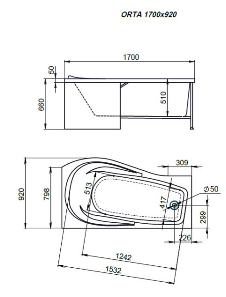 Ванна ALEX BAITLER™ ORTA R 170*92 пустая