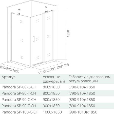 Душевой уголок Good Door PANDORA DR+SP-С-CH 90х90